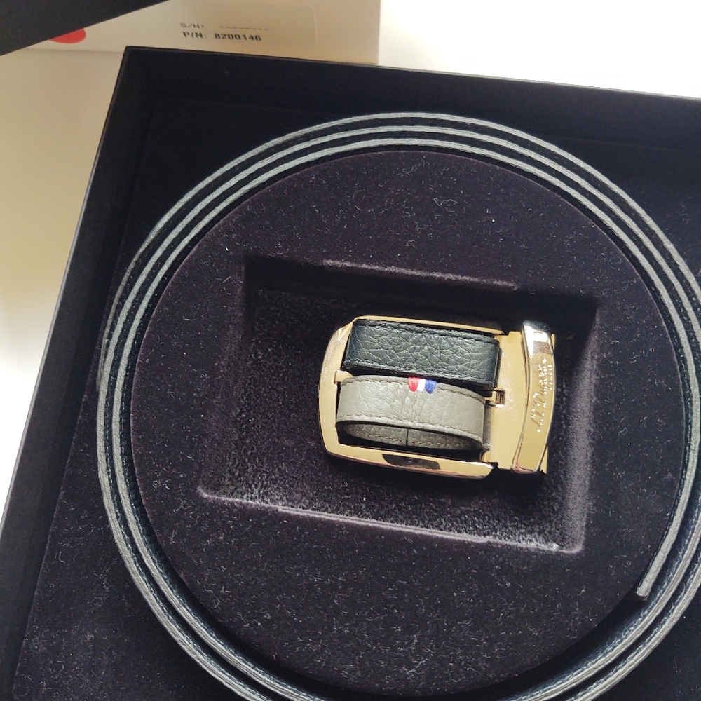 NIB S.T. DUPONT BLACK -  BROWN CALFSKIN LEATHER REVERSIBLE BELT 35mm